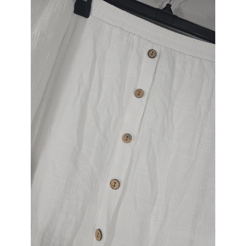 Avenue Vtg Plus 18/20 Boho Cream asymmetrical hem midi skirt button front AC - Picture 4 of 7